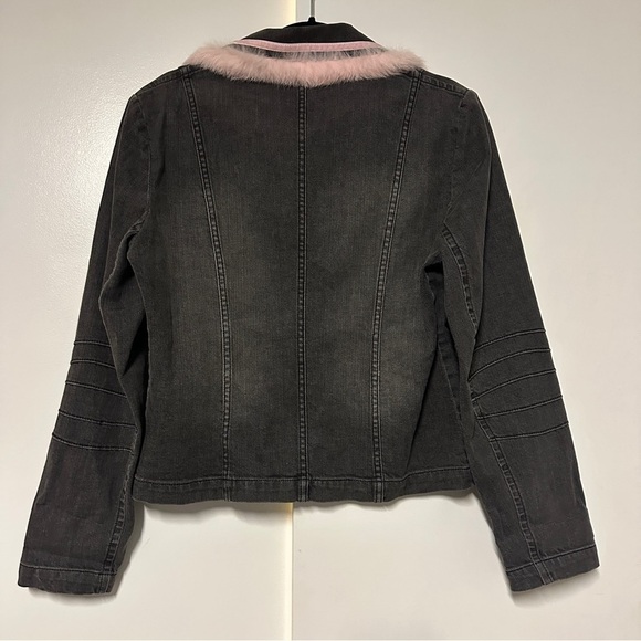 Apriori By Escada Denim fur stim Y2K pink bows Jacket Size 6 - Picture 7 of 7